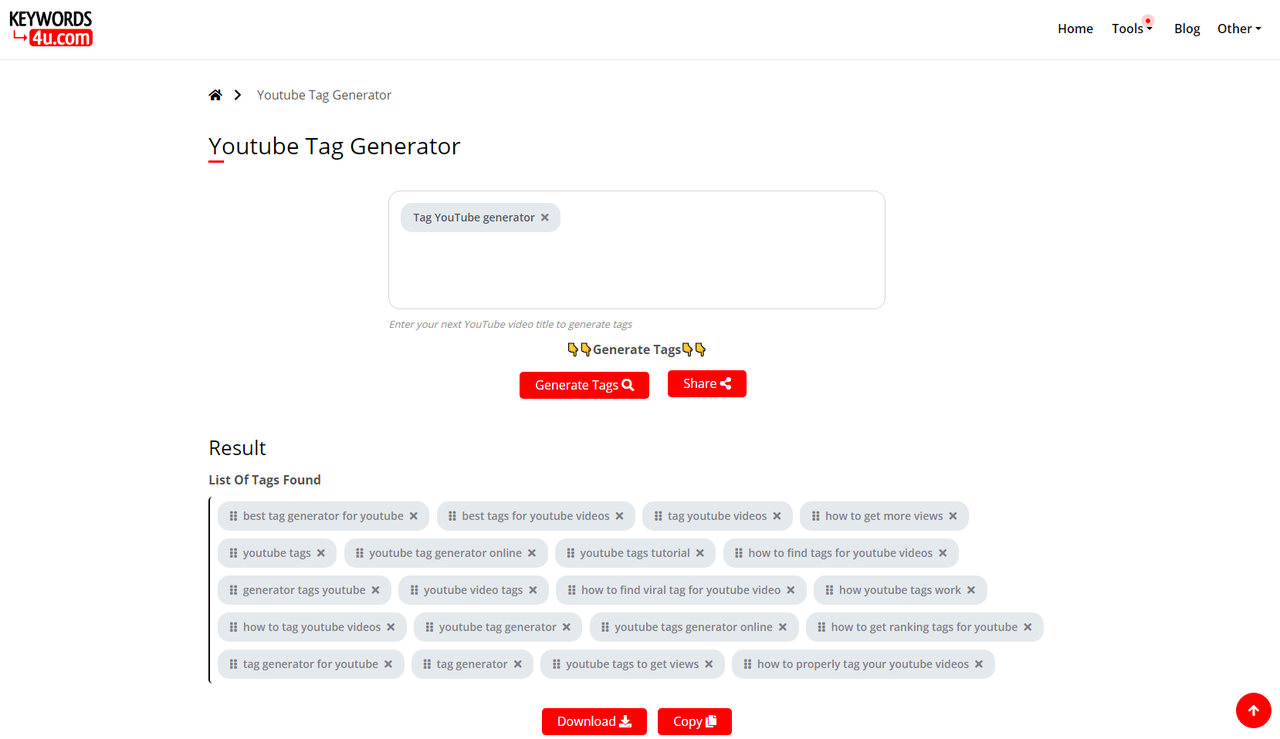How to generate YouTube tags with Keyword4u