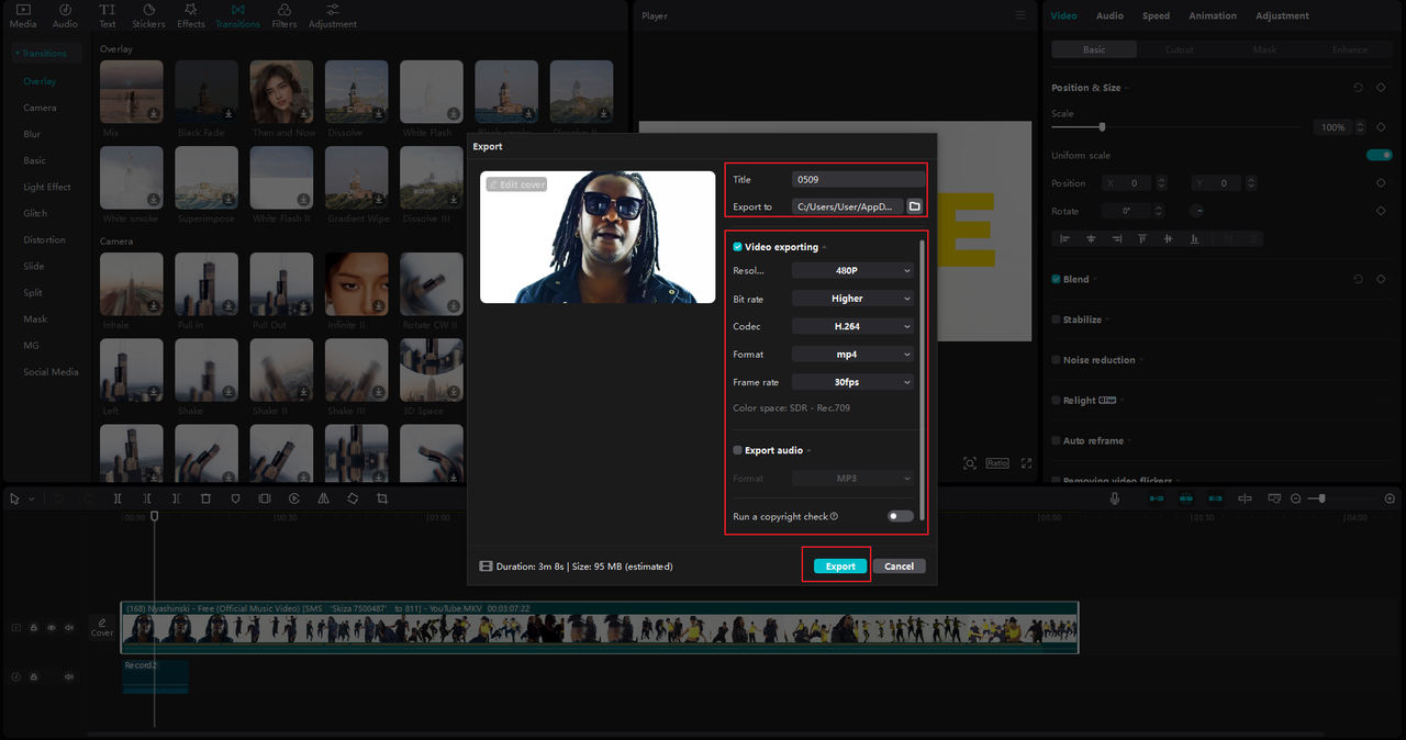 Exporting a video on CapCut PC after using a YouTube keyword maker