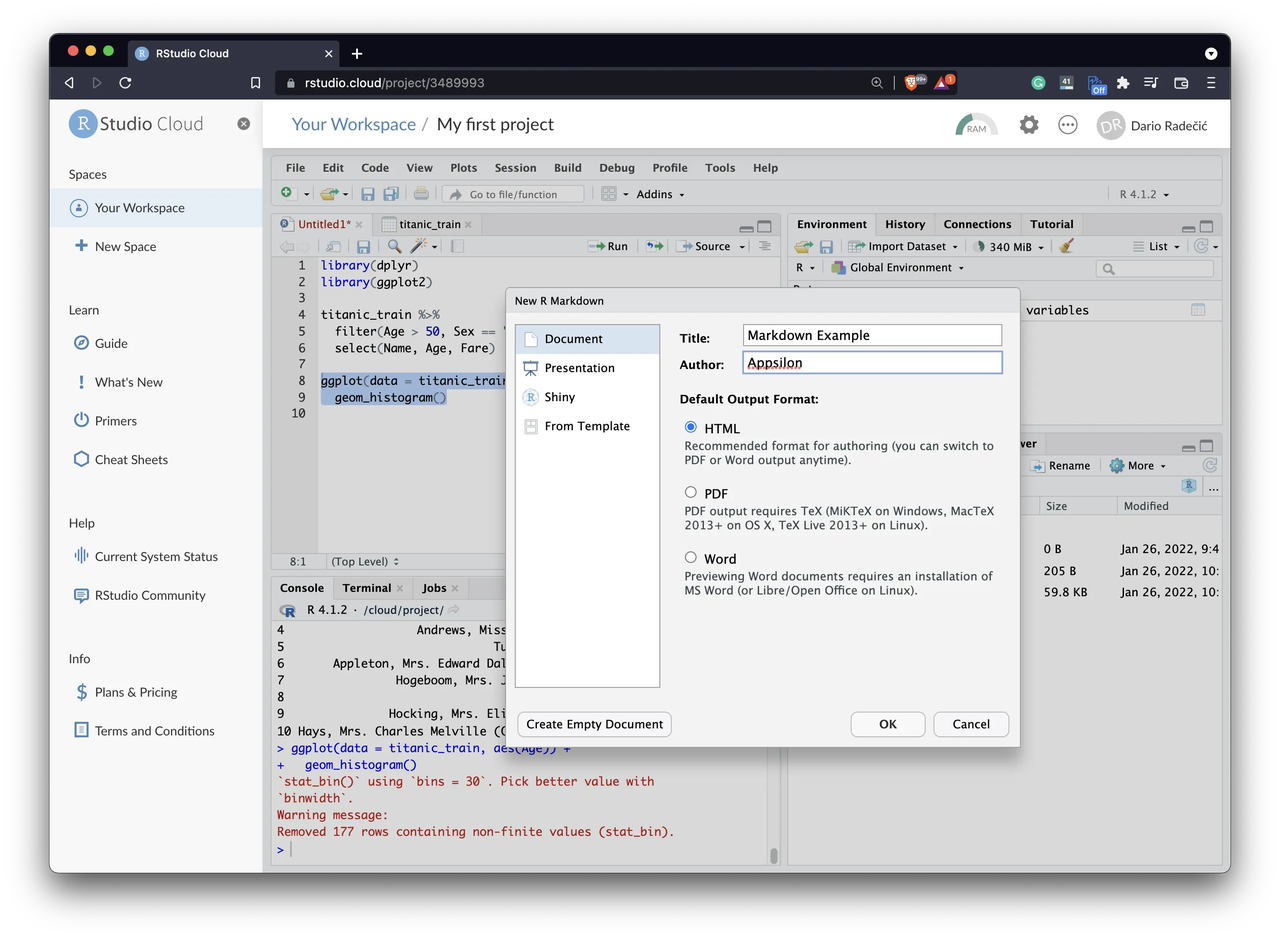 Rstudio Cloud interface