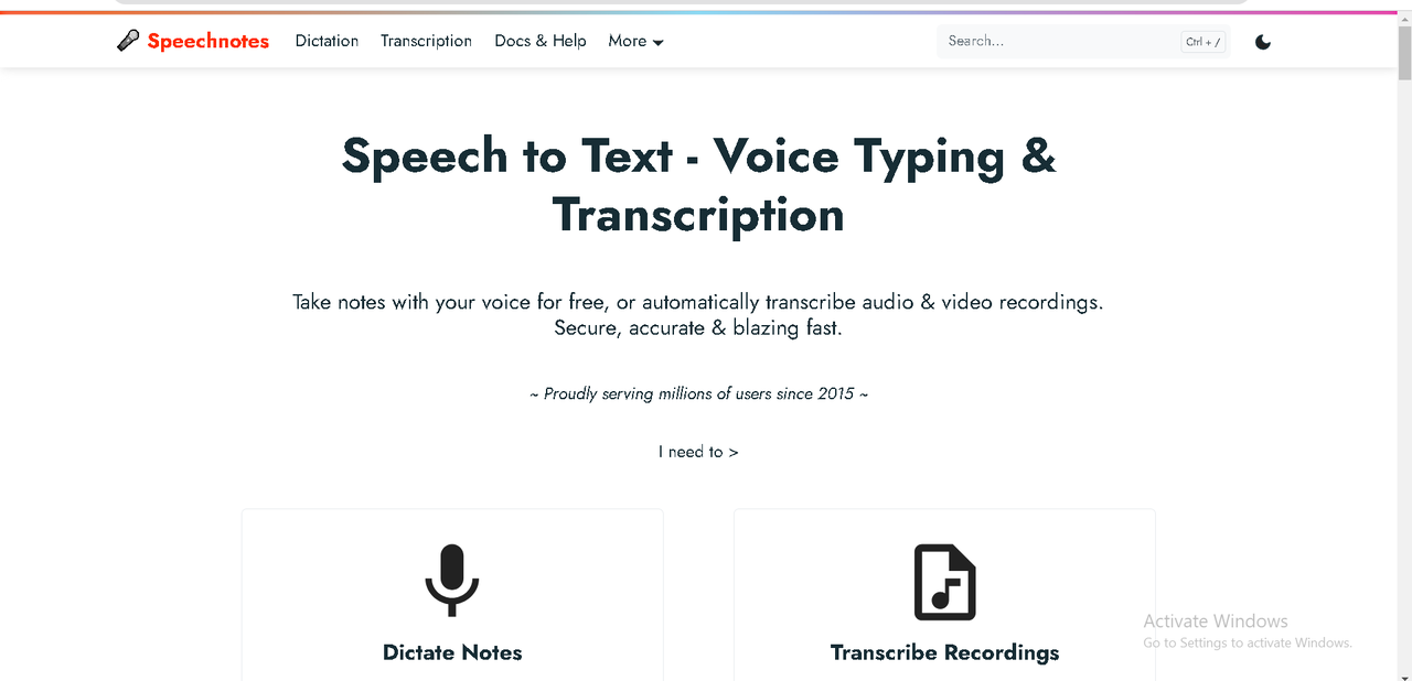 Speechnotes interface