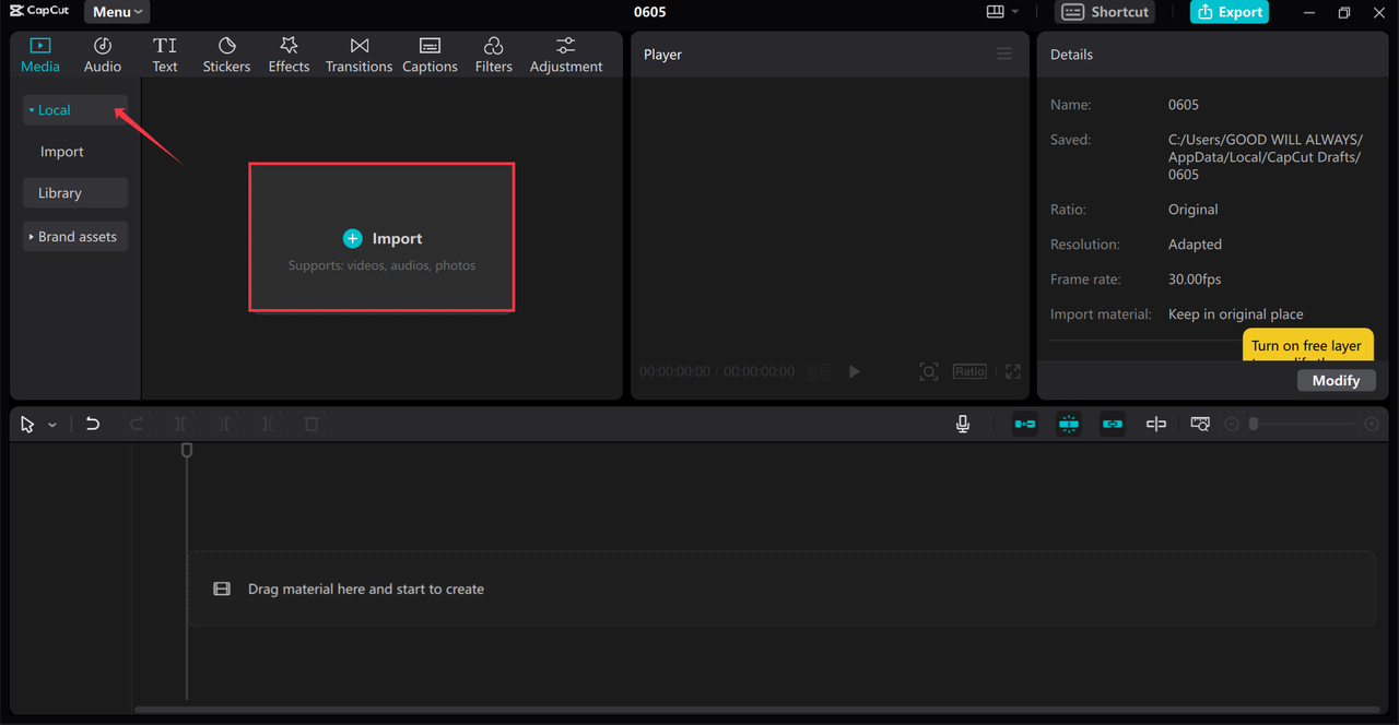 Importing media from your device to the CapCut desktop video editor