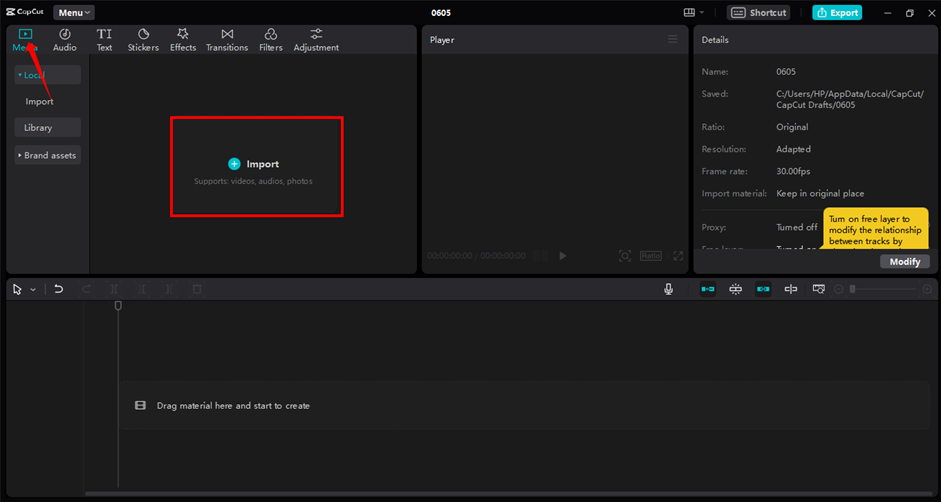  Importing media to CapCut desktop video editor