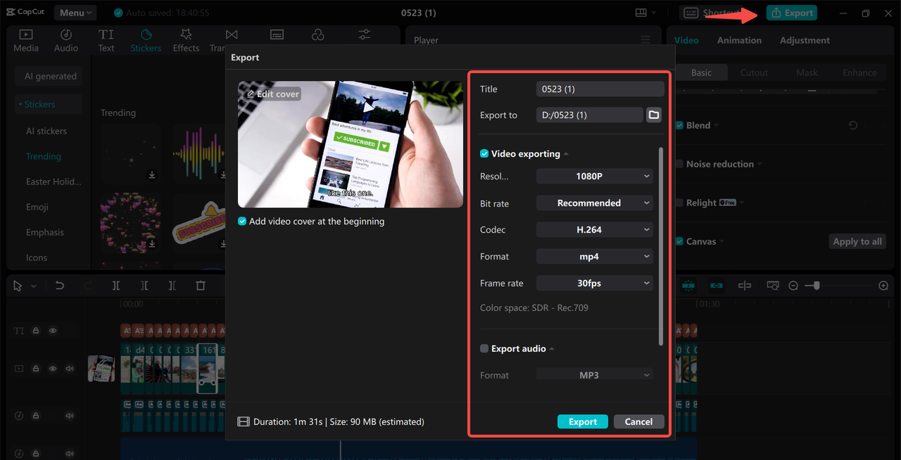  Export and share Instagram video with CapCut desktop video editor