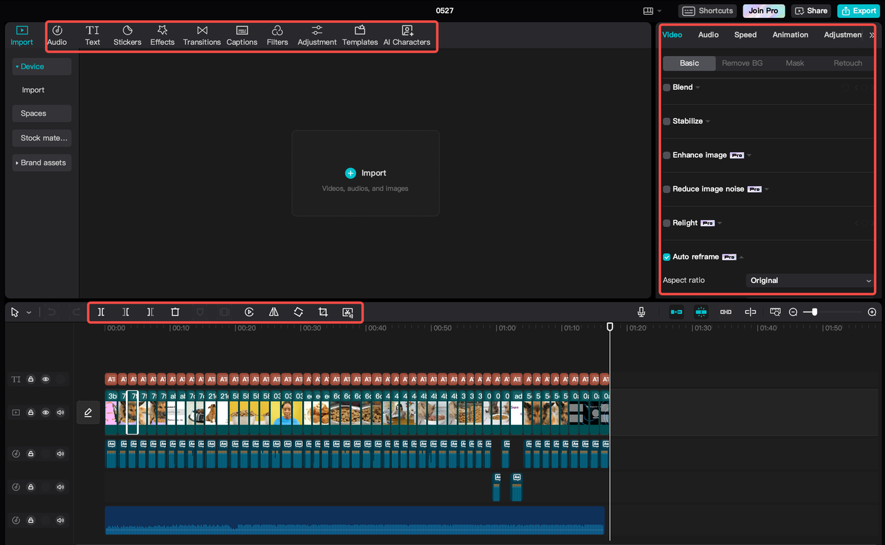 Advanced video editing on multi-track editor