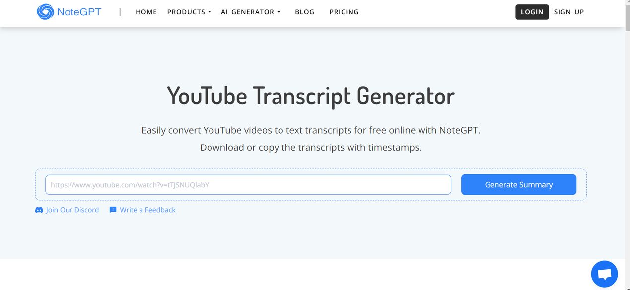 Using NoteGPT, a good transcript generator for YouTube