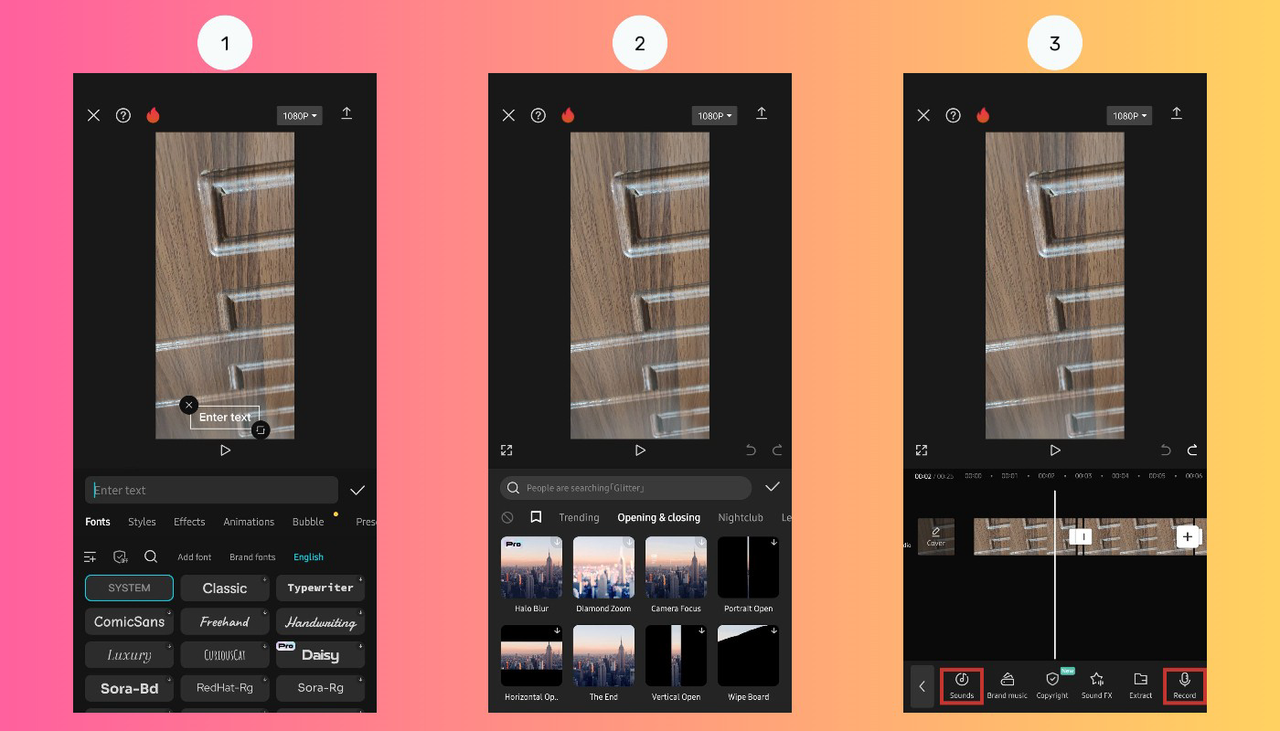 Apply editsand customizations to slideshow in CapCut mobile app