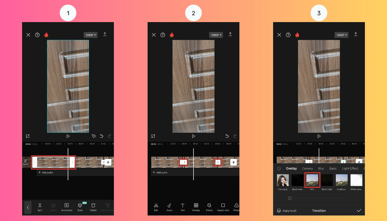 Create transitions for slideshow in CapCut mobile app