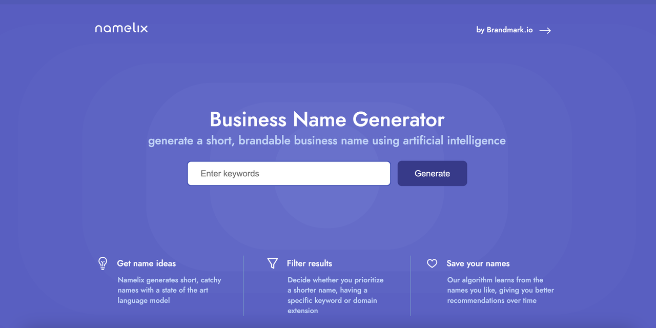 Namelix AI brand name generator