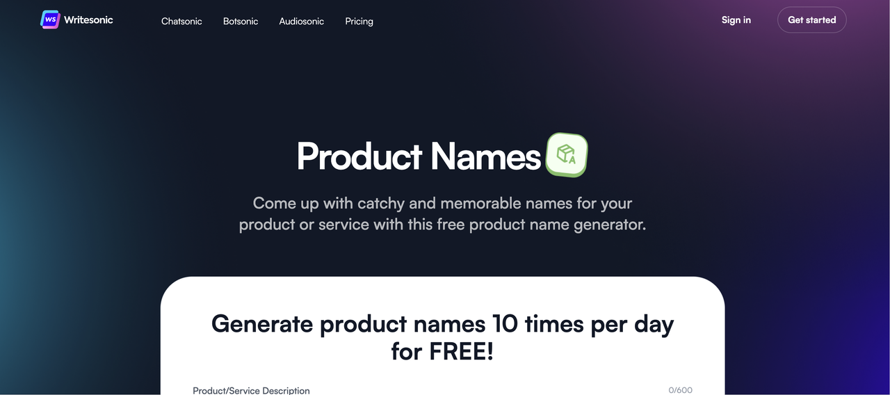 Writesonic product name generator
