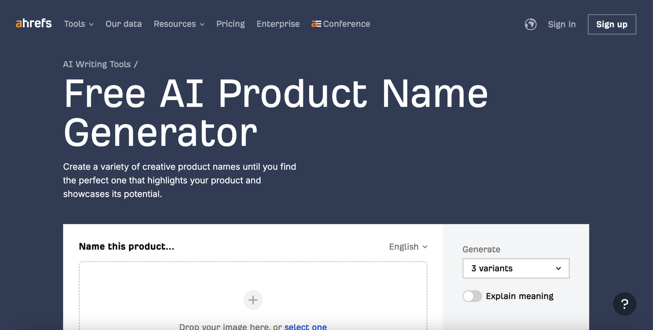 Ahrefs AI Product Name Generator