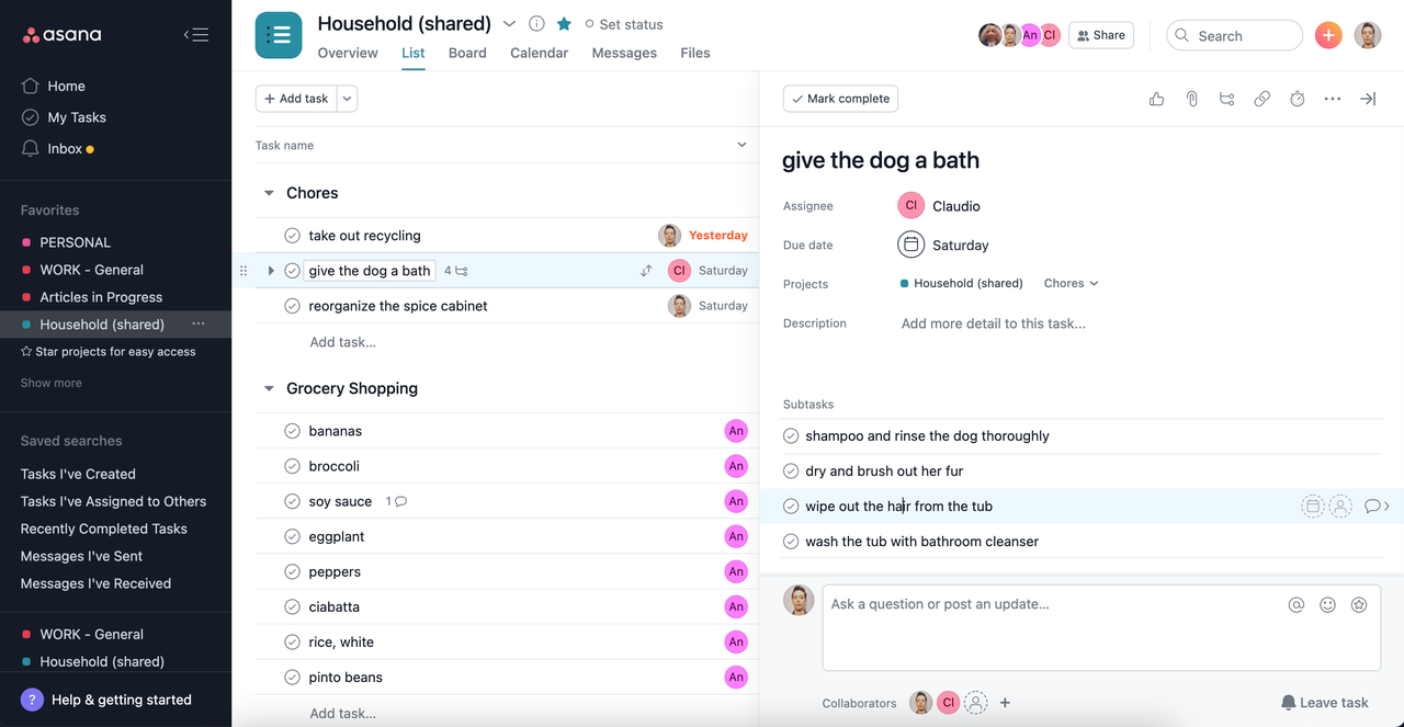 Asana interface showing task management