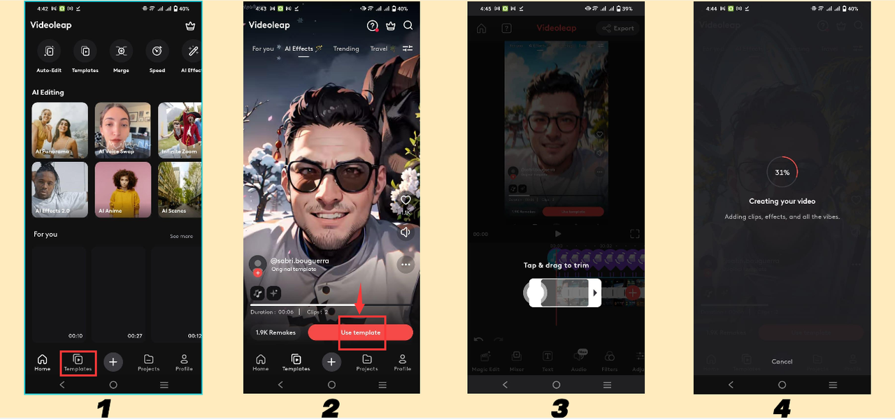 Edit videos at Videoleap App