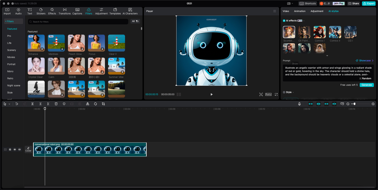  AI design tool: CapCut video editor