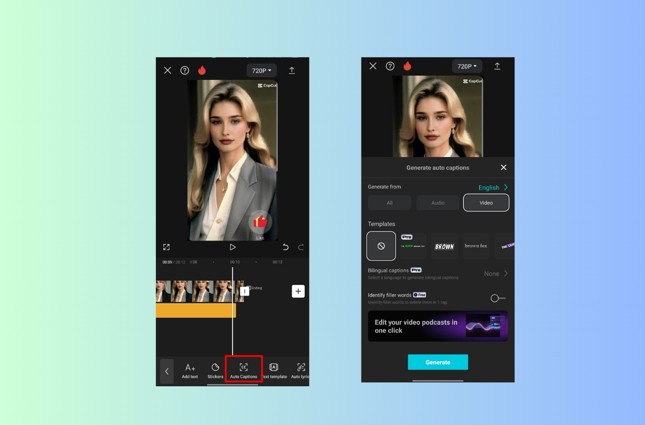 CapCut's Auto caption generator