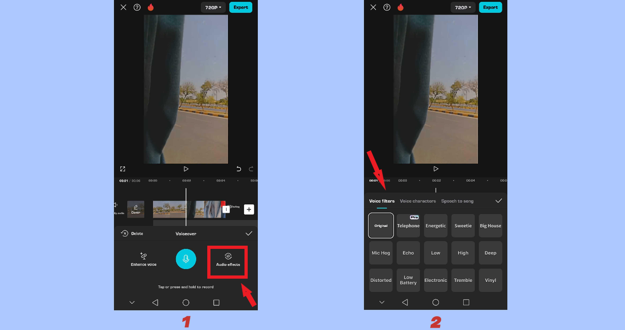 Using voice effects in CapCut app