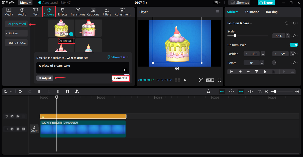 Getting happy birthday sticker free download using CapCut desktop video editor