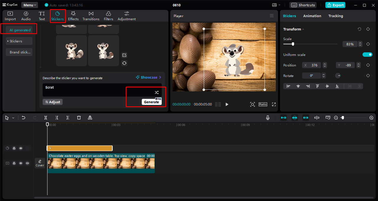 Creating video stickers in CapCut desktop video editor