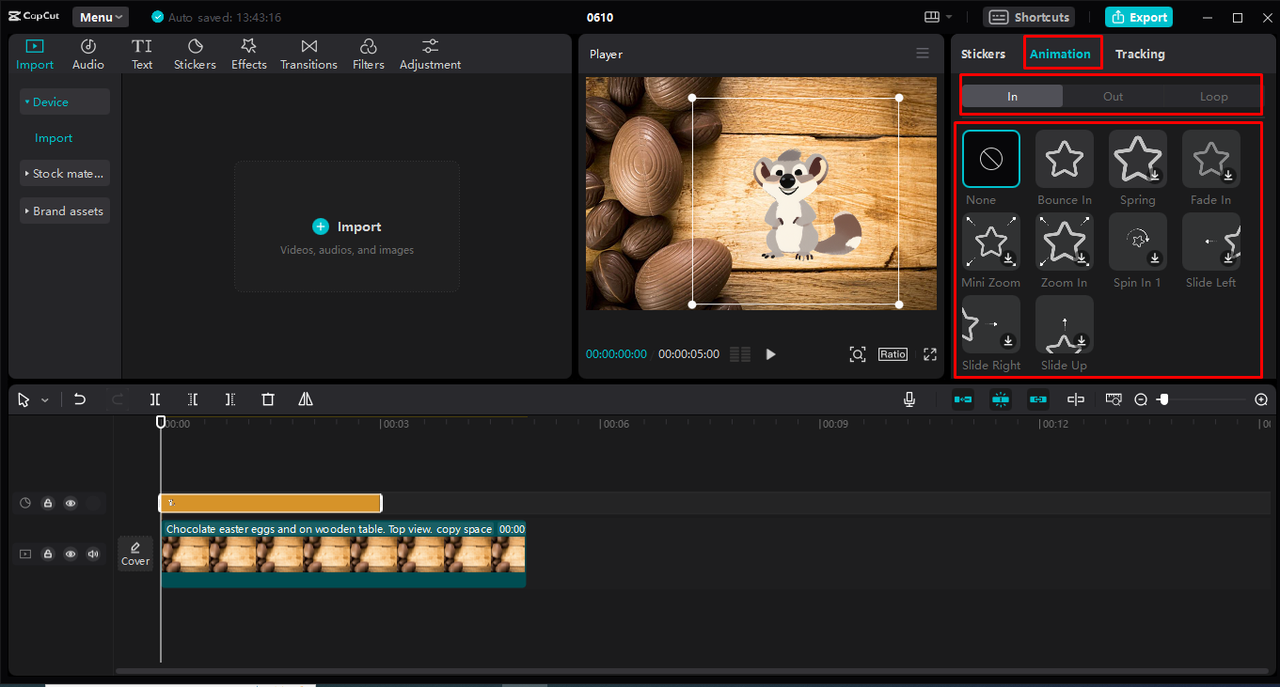 Applying animations on video stickers in the CapCut desktop video editor