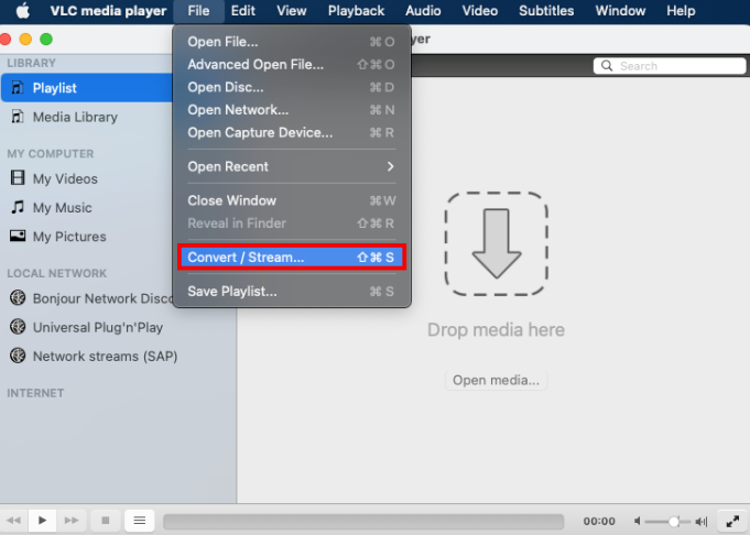 Editor Interface of the VLC on Mac - a popular MP4 to MP3 converter free