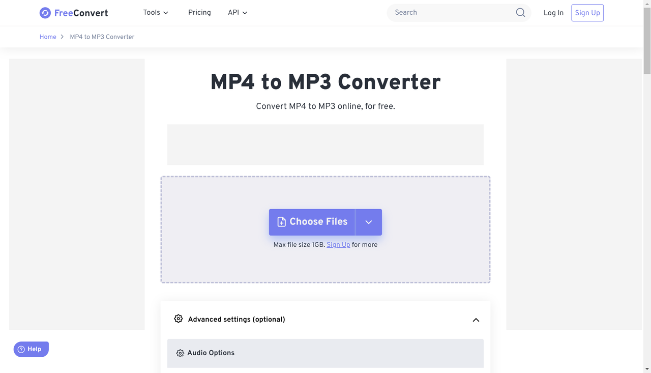 Editor interface of FreeConvert - an online free software to convert MP4 to MP3