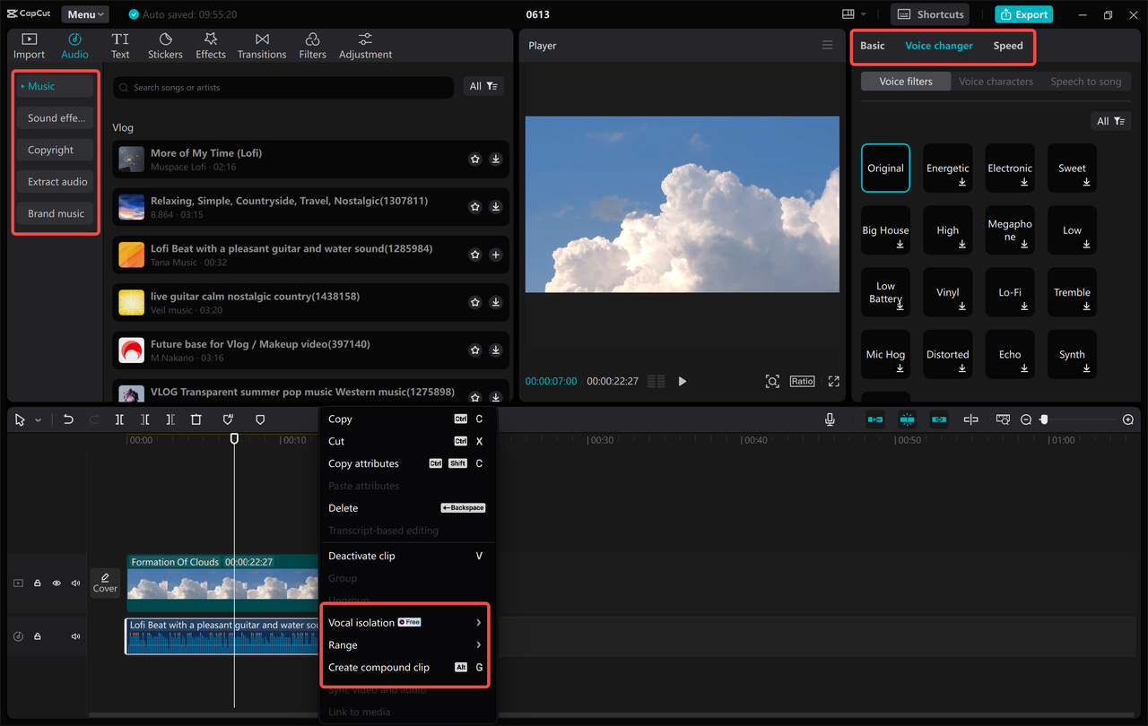 Edit audio in CapCut desktop video editor