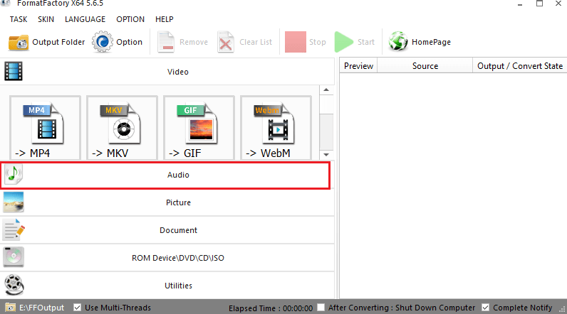 Converting MP4 to MP3 format using Format Factory