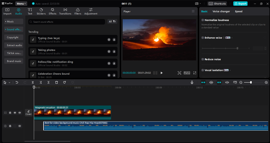 Interface of the CapCut desktop video editor - an alternative to the Freemake music converter