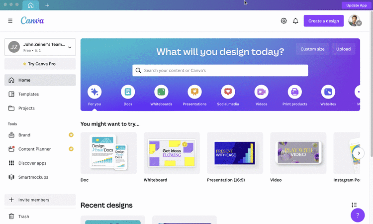 Editor interface of Canva - a free sticker design maker
