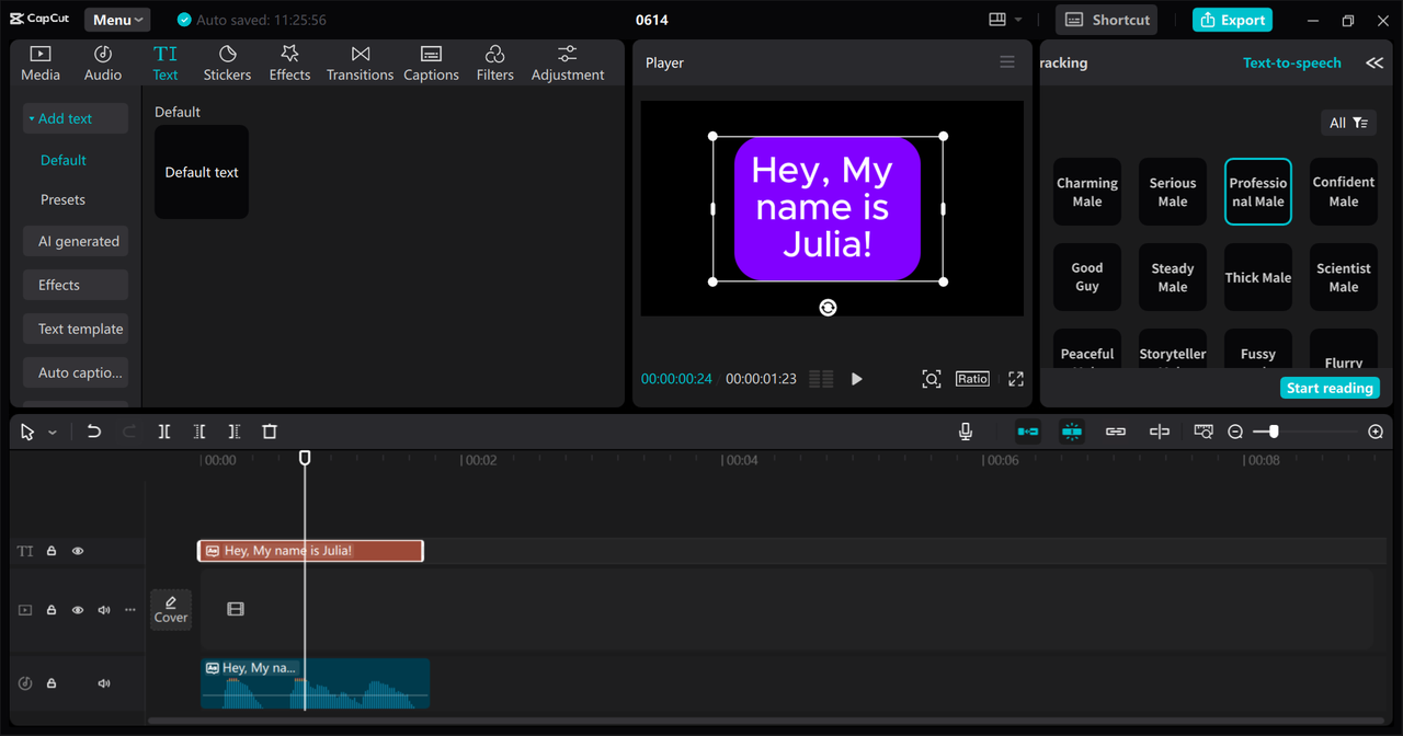 Interface of the CapCut desktop video editor - the best text-to-WAV converter