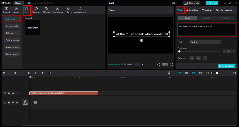 Integrating text for speech conversion in the CapCut desktop video editor