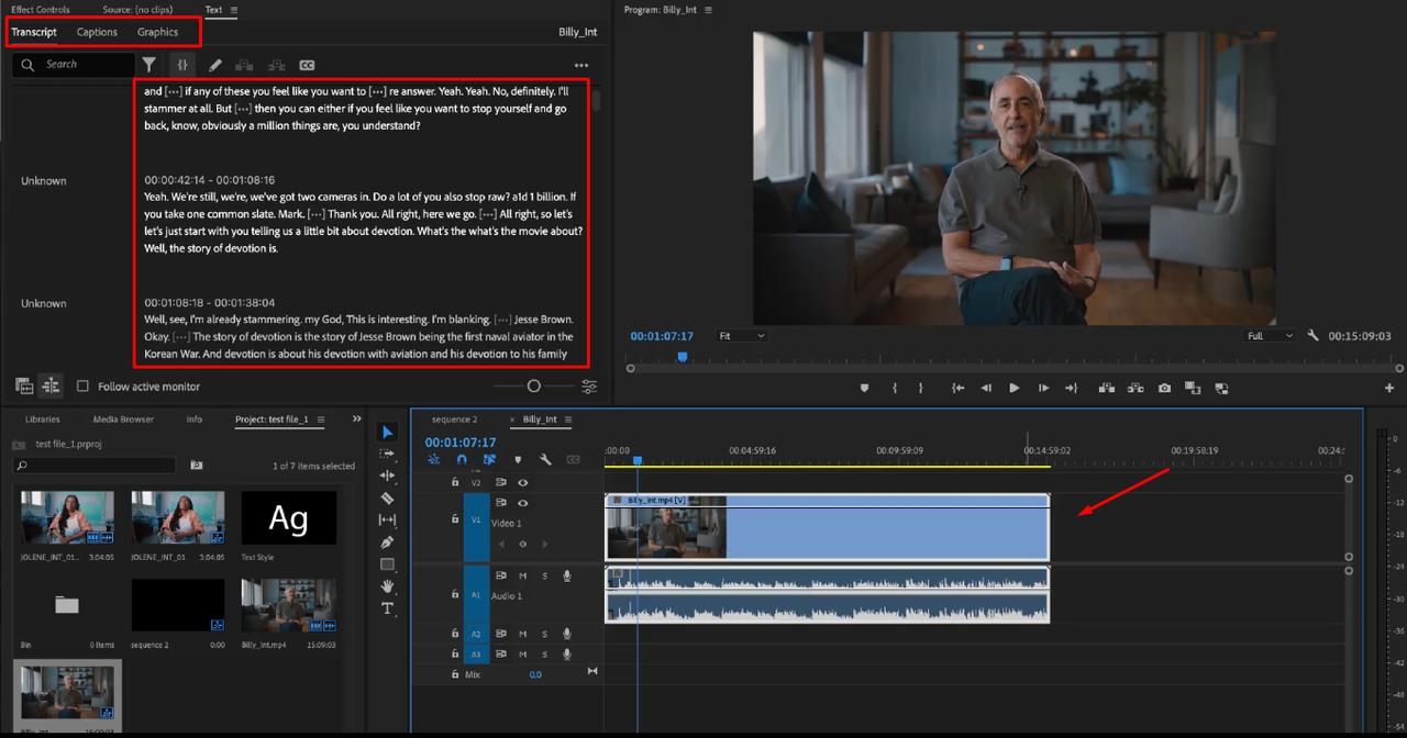 Transcribing video in Adobe Premiere Pro