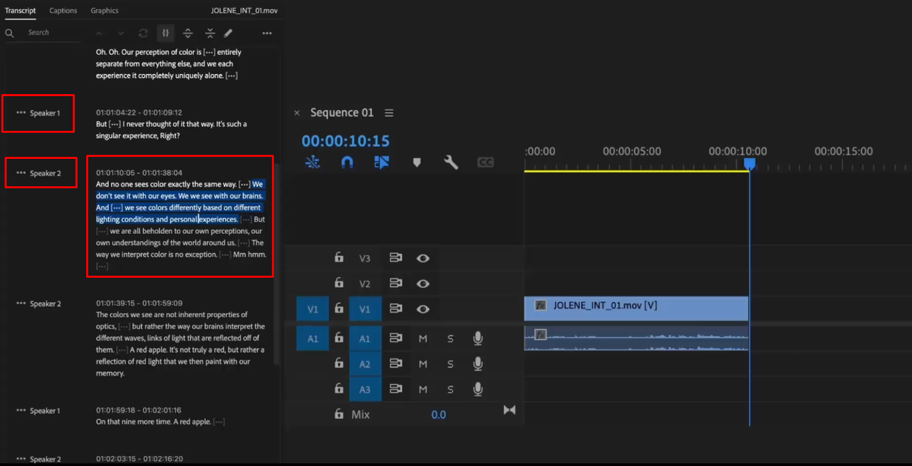Showing text-based editing in Premiere Pro 
