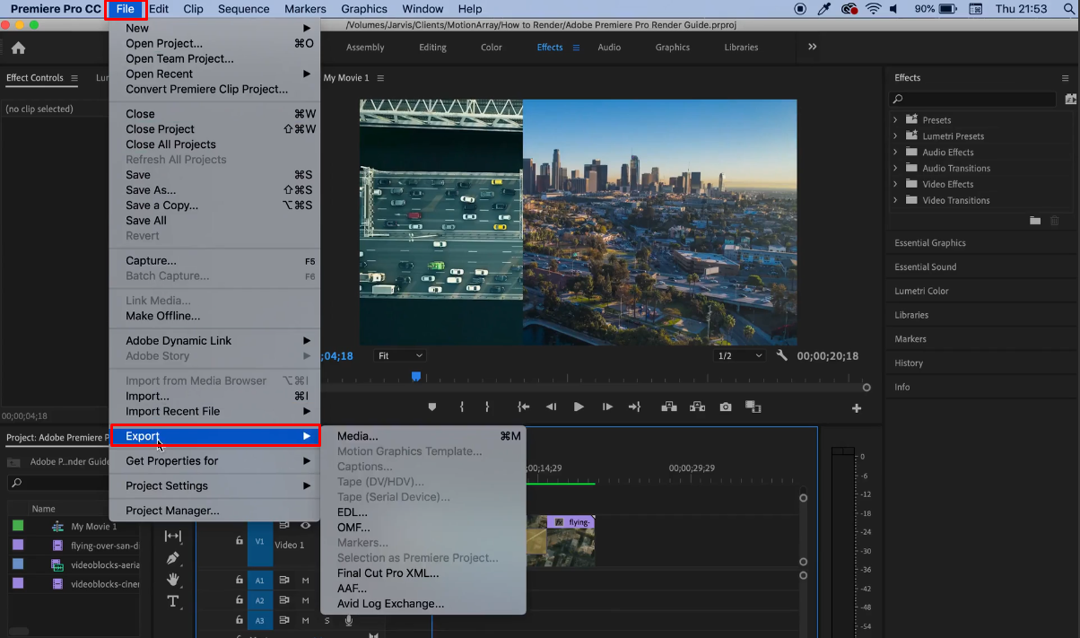 Exporting video from Adobe Premiere Pro 