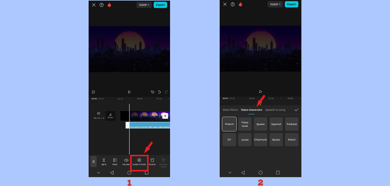 Adding video effect to sound in CapCut App