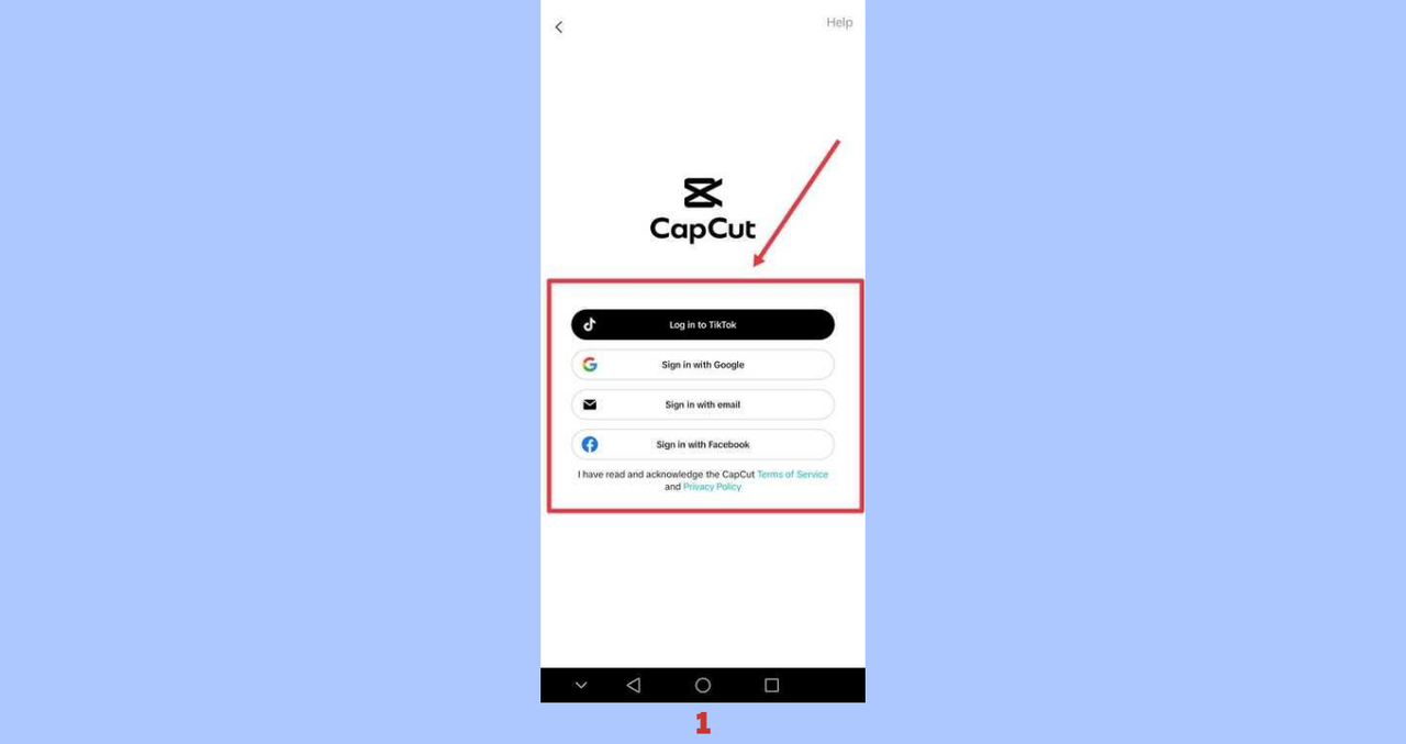 CapCut App sign in page