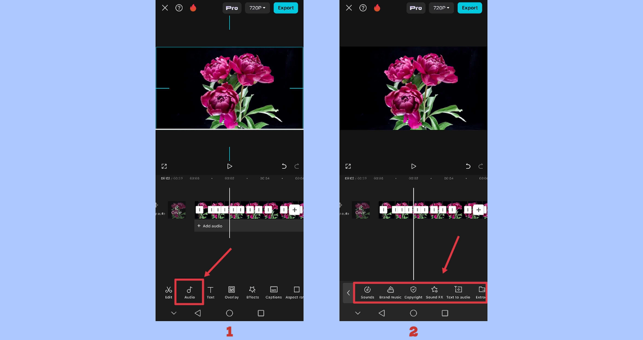 adding audio in CapCut App