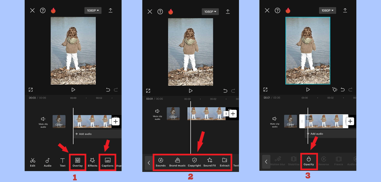 using overlay, caption and other features in CapCut App