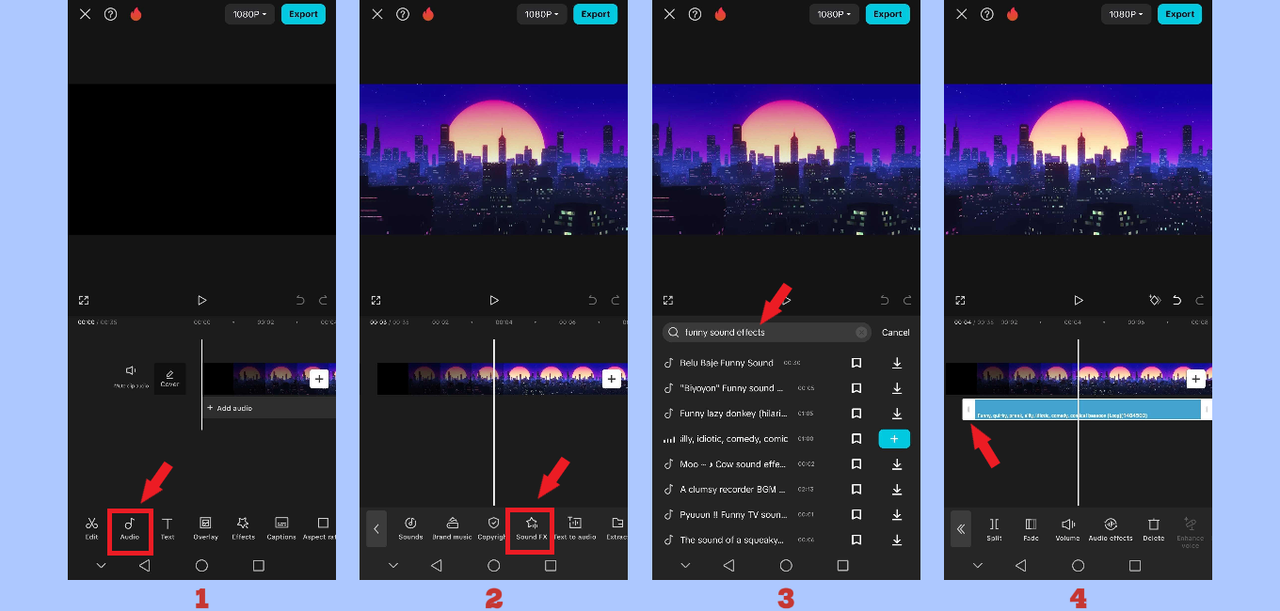 Adding sound effect to video in CapCut App