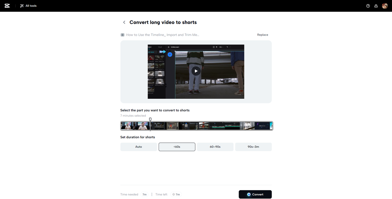 Convert long video to shorts