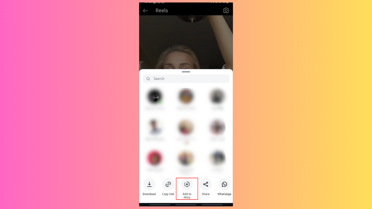  How to save Instagram videos to camera roll: Image showing the "Add to story" button