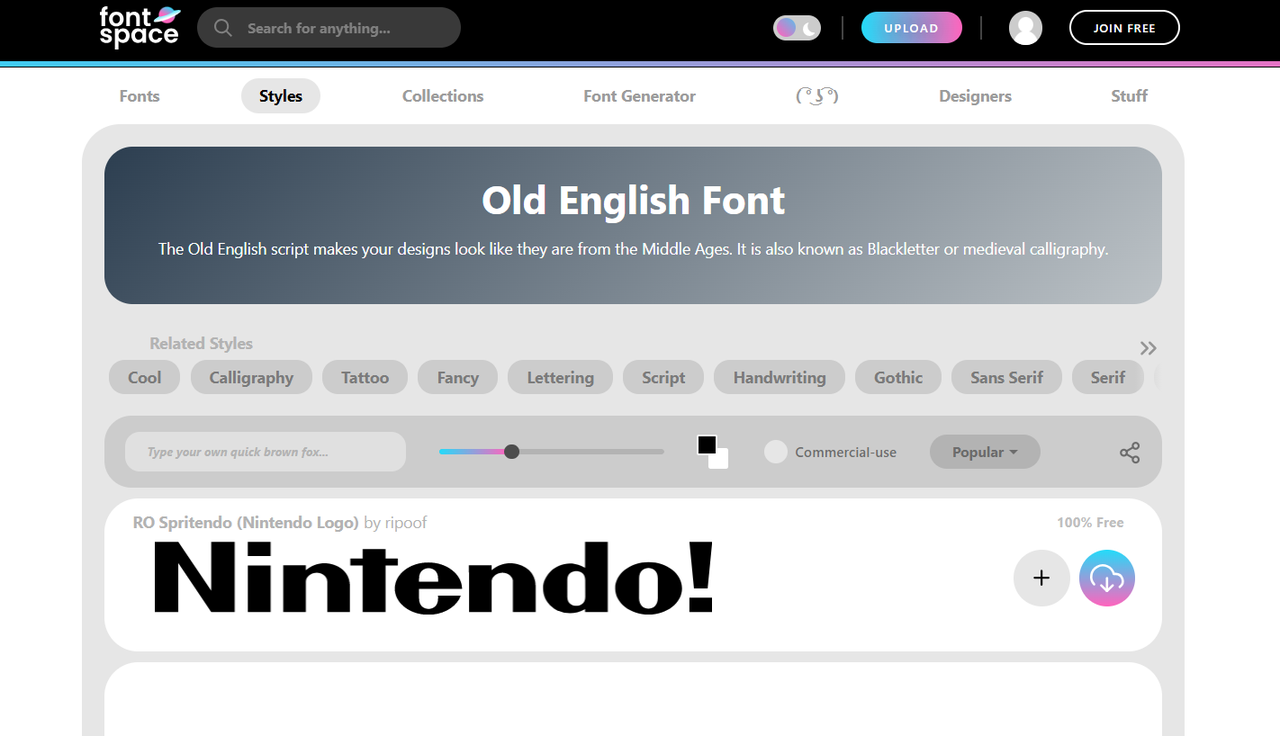 FontSpace old text font generator