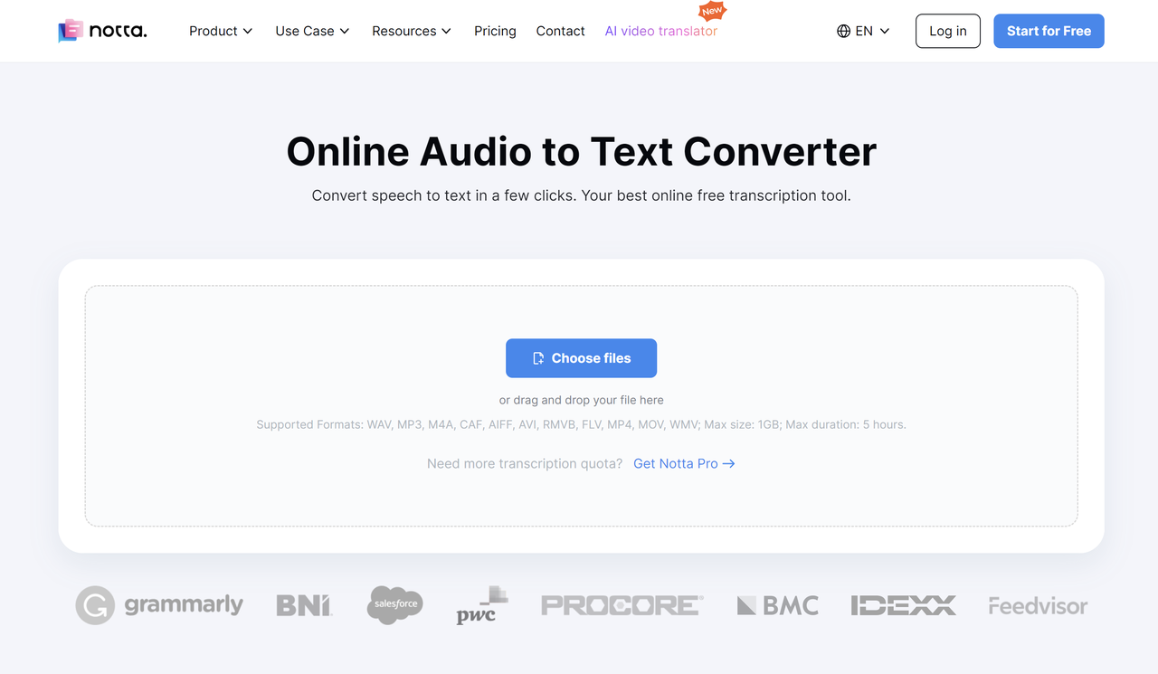 Notta is a versatile tool that translates audio to text for free