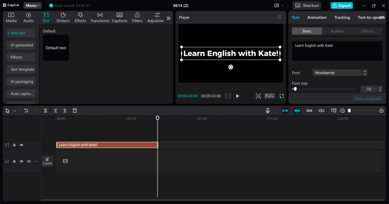 Interface of CapCut desktop video editor - the best tool to generate custom AI voices