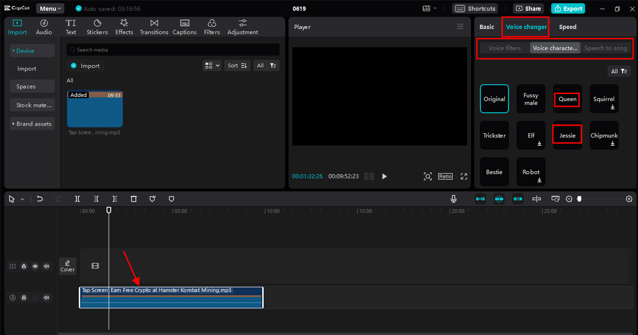 Using the voice changer feature in the CapCut desktop video editor 