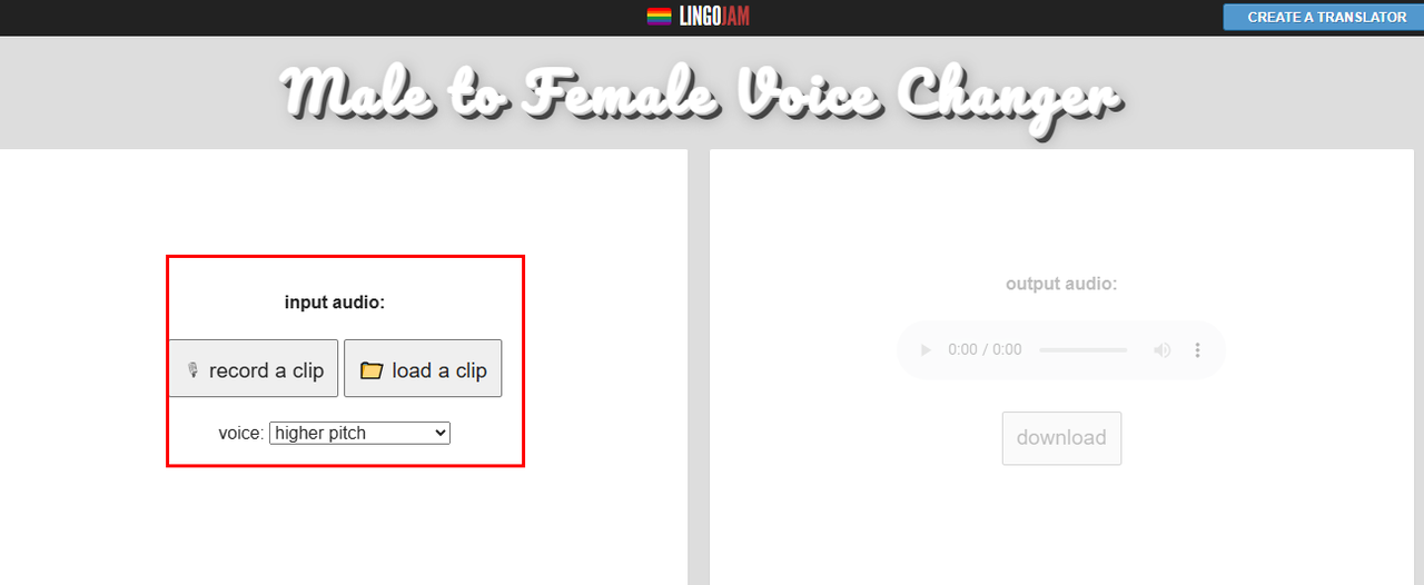 LingoJam is a free male to female voice changer online