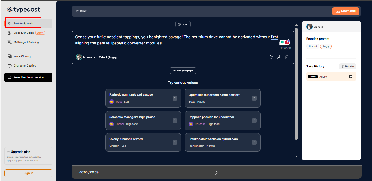 Typecast.ai is a relatively new rapper AI voice generator