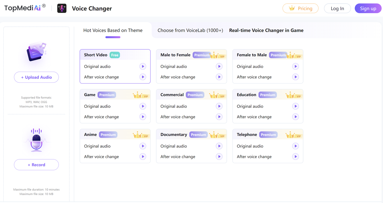 TopMediai is an intuitive AI Voice Changer online free