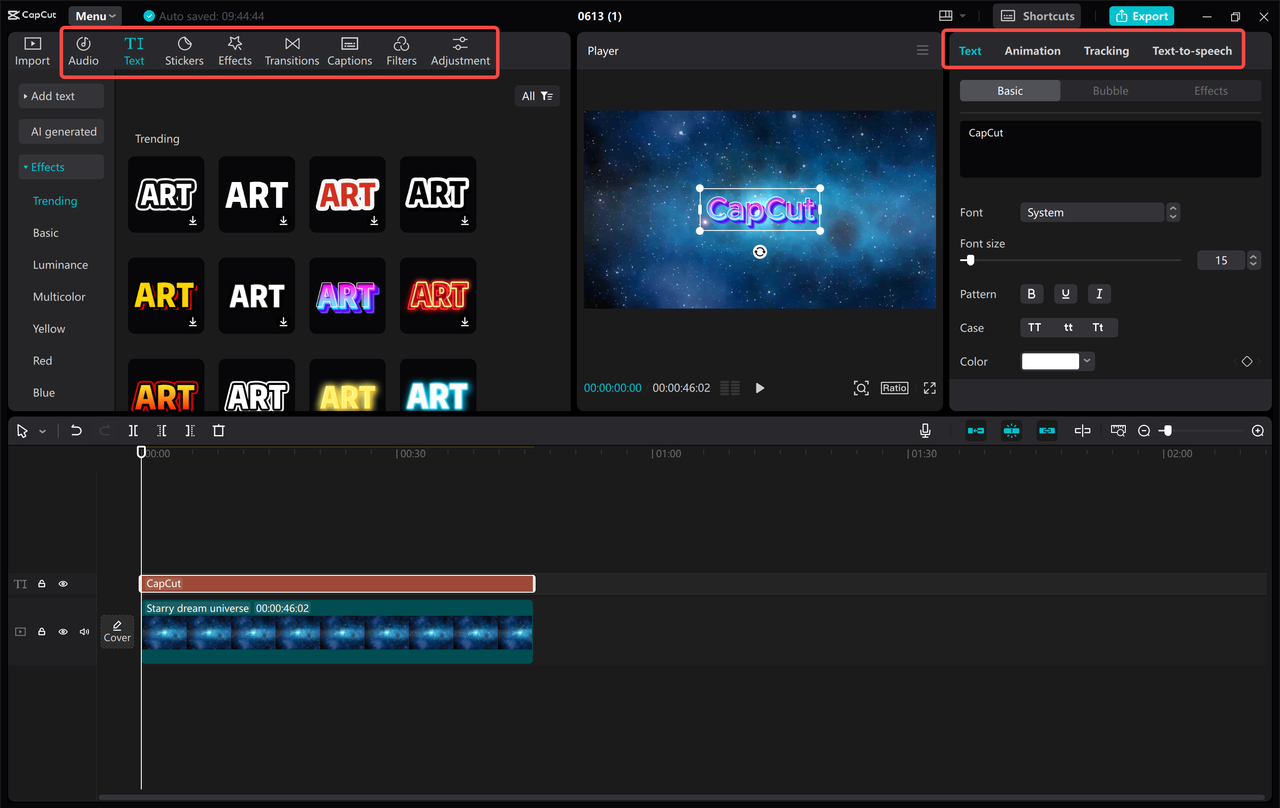 Customizing the light effects in the CapCut desktop video editor