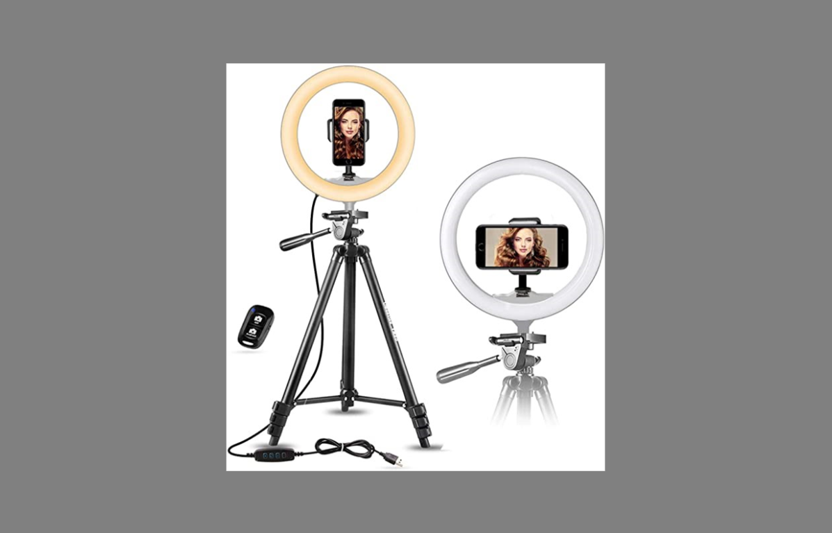 10″ Selfie Ring Light with 50″ Extendable Tripod Stand, great vlog lighting kit
