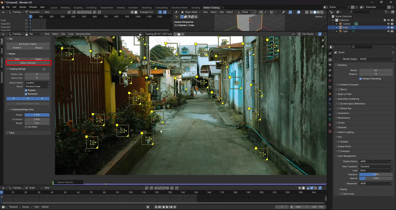 Adding markers for better tracking camera movement in Blender